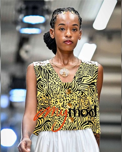 Crop Top Jaune Imprimé Zèbre Lin & Viscose