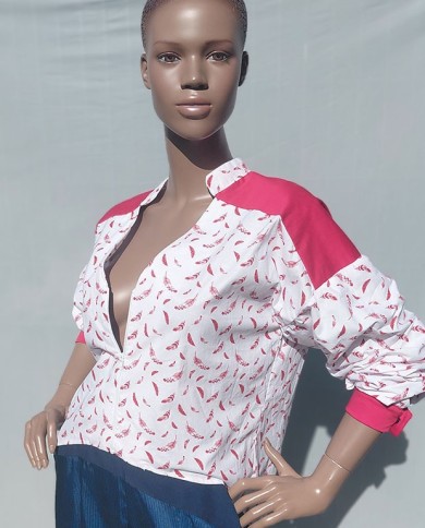 Oeko-Tex Asymmetrical Red and White Blouse