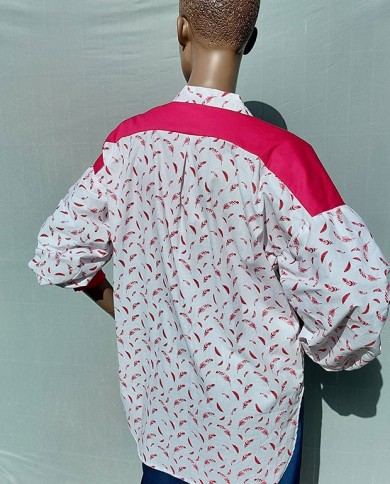 Oeko-Tex Asymmetrical Red and White Blouse