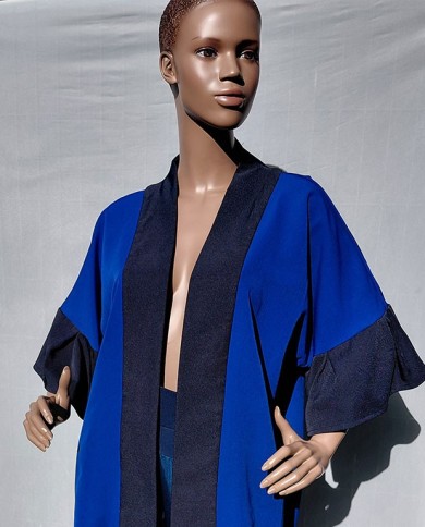 Veste Par-dessus Col Kimono Bi-color Bleu