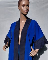 Veste Par-dessus Col Kimono Bi-color Bleu