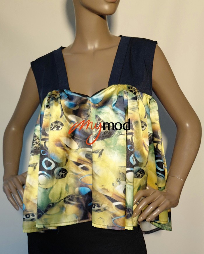Flared V-Neck Top, Light Blue | MYMOD