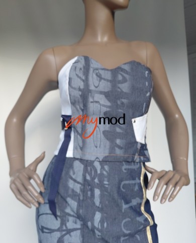 Bustier jean imprimé laçage dos | MYMOD