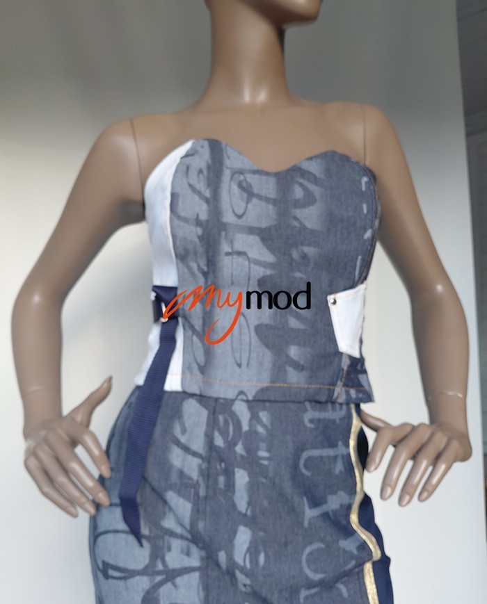 Bustier jean imprimé laçage dos | MYMOD
