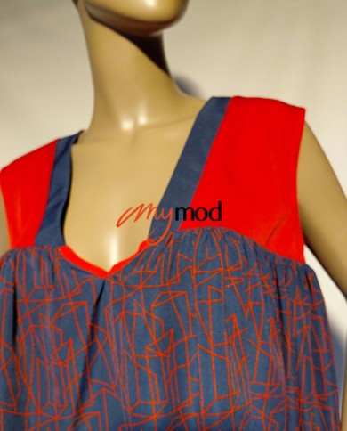 Top évasé col V rouge et bleu fluide | MYMOD