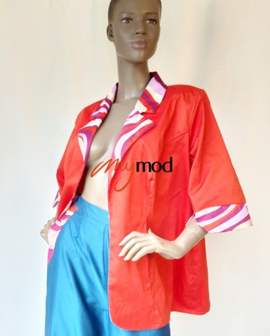 Veste tailleur imprimée manches ¾ coton | MYMOD