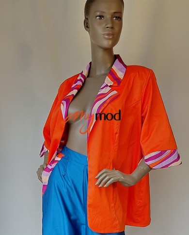 Veste tailleur imprimée manches ¾ coton | MYMOD