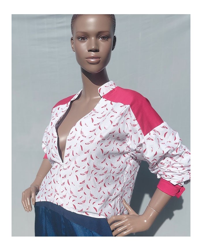 Oeko-Tex Asymmetrical Red and White Blouse
