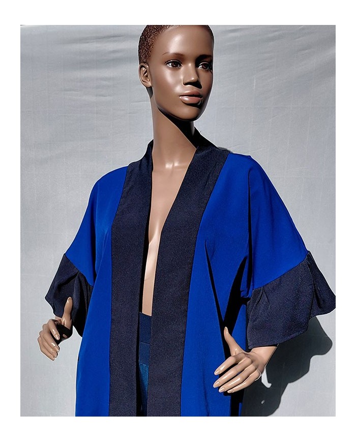 Two-Tone Blue Kimono Collar Over-top