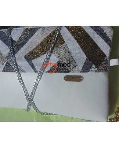 Pochette plate blanche et bleue jacquard | MYMOD